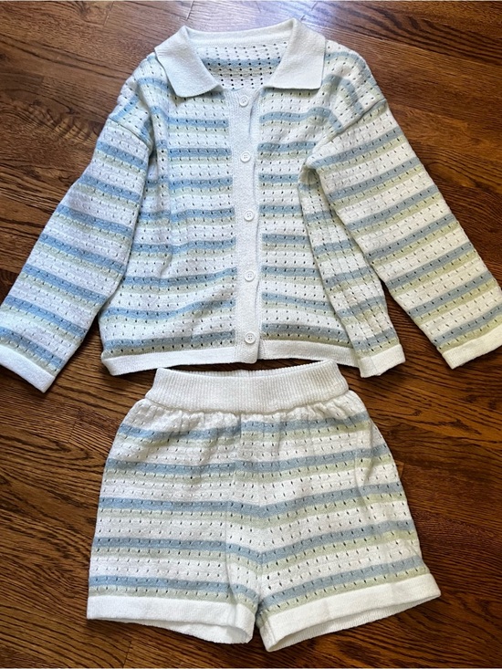 Koandaily Other - Women’s Two-Piece Striped Knit Set in White, Pastel Blue & Soft Green